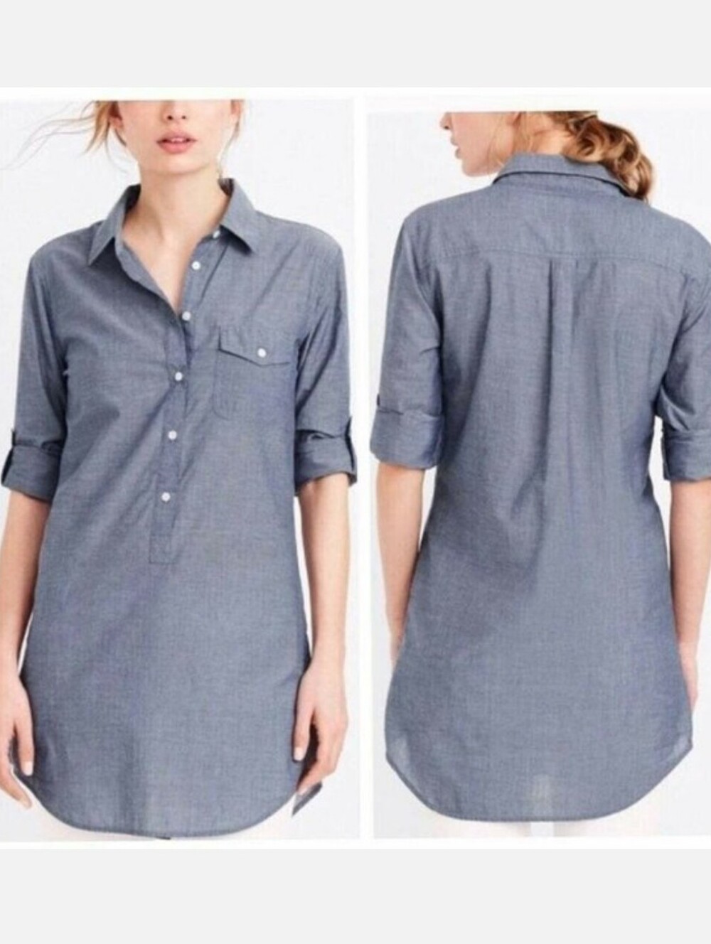 J. Crew Chambray Longline Button-Down Shirt in Blue